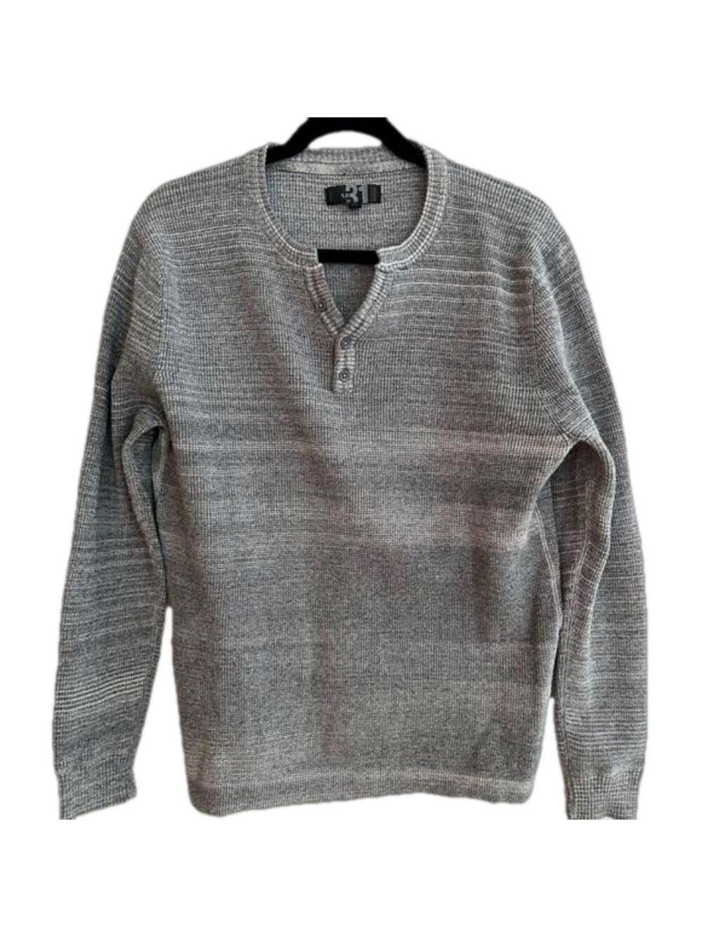 LE 31 Simons Men's Henley Shirt Long Sleeve 100% Cotton Grey Ombre Casual